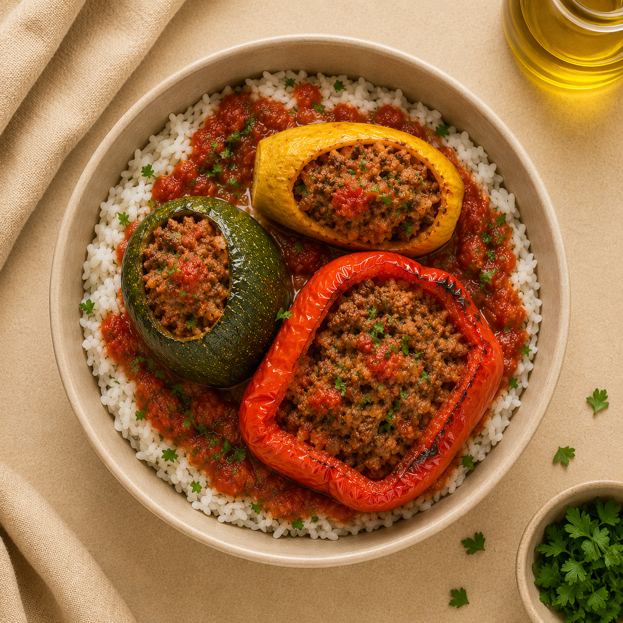 Courgettes & poivrons farcis