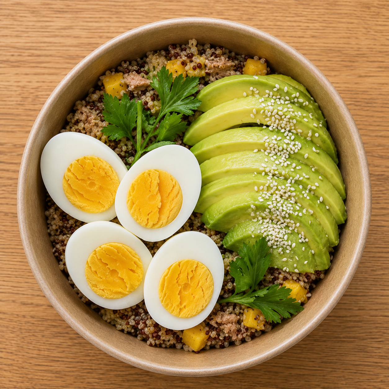 Bowl quinoa, thon, avocat et œuf mollet – Prep'eat