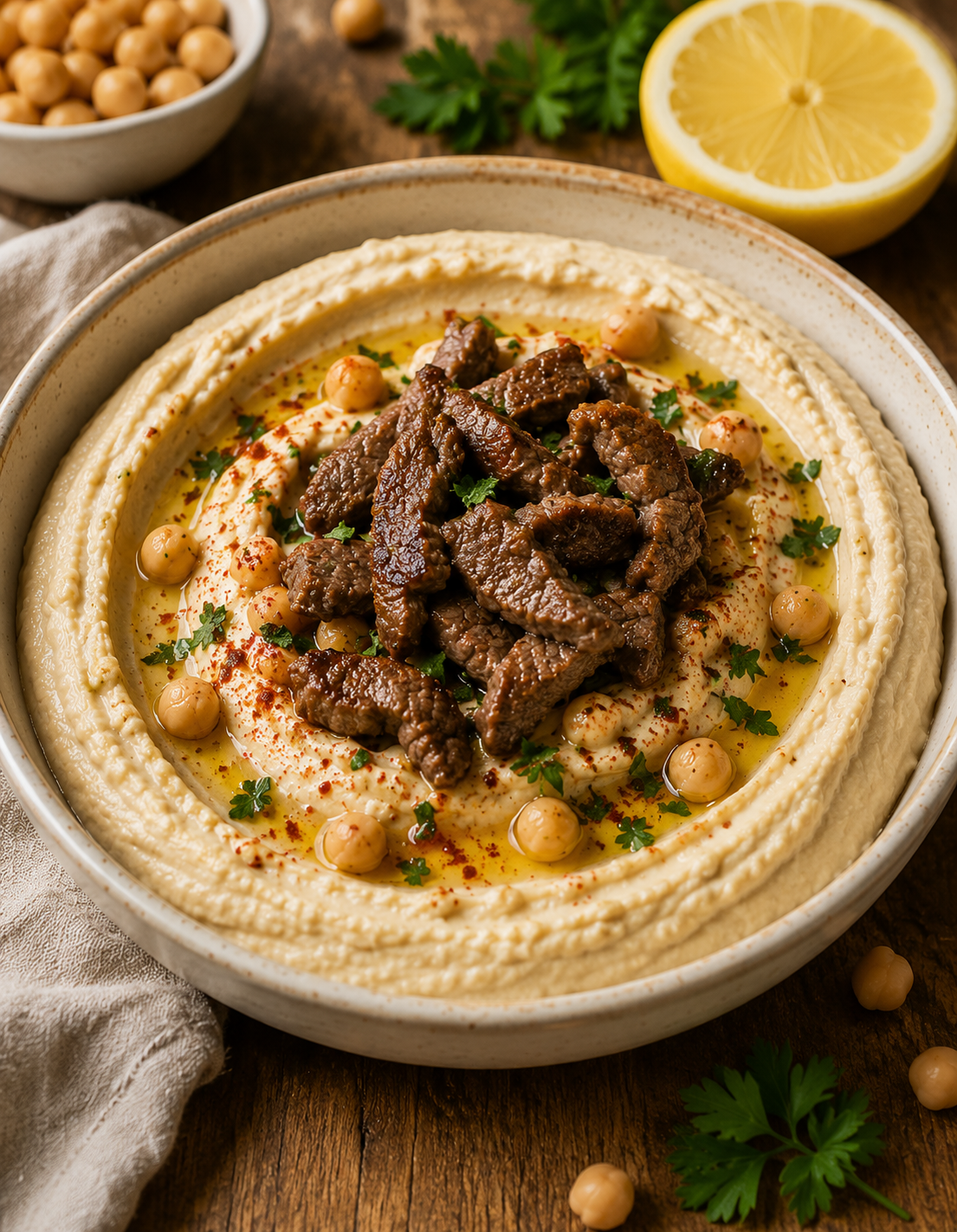 Houmous bœuf émincé