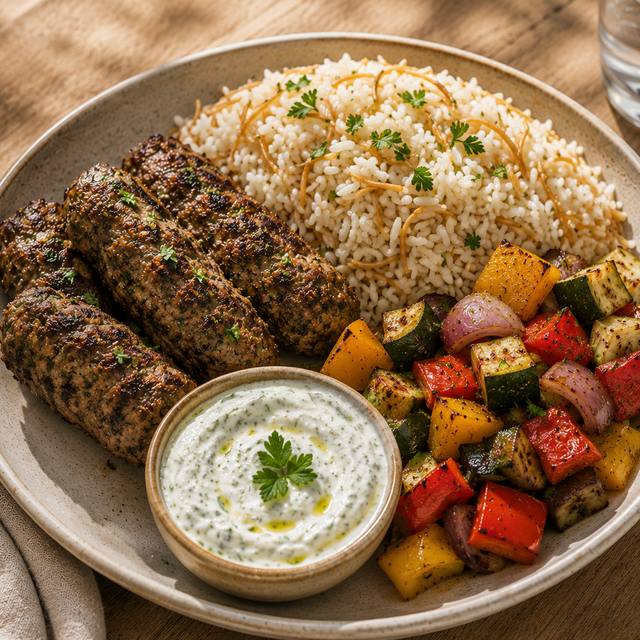 Kefté, riz vermicelle & légumes